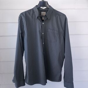 L.L. Bean Men's Navy and Gray Plaid Shirt